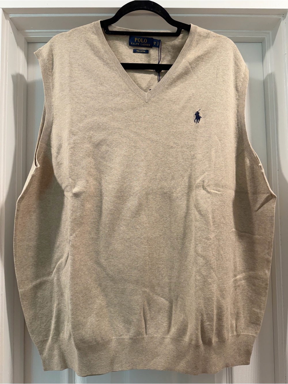 Polo by Ralph Lauren Beige V-Neck Sweater Vest with Navy Pony
